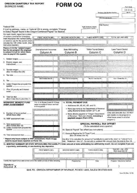 Form Oq Oregon Quaterly Tax Report printable pdf download