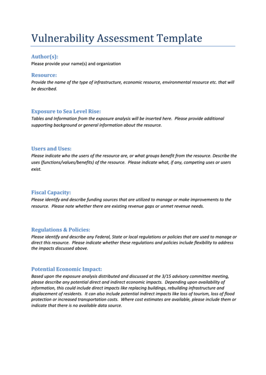 Vulnerability Assessment Template Printable pdf