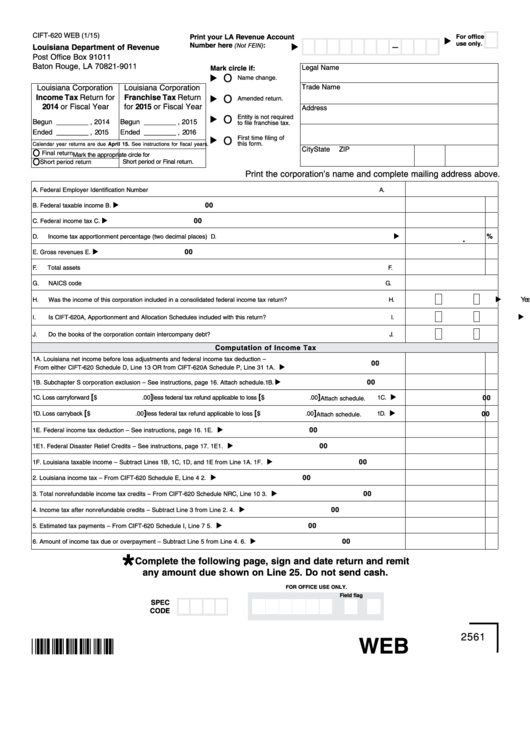 Fillable Form Cift-620 - Louisiana Corporation Income Tax Return Printable pdf
