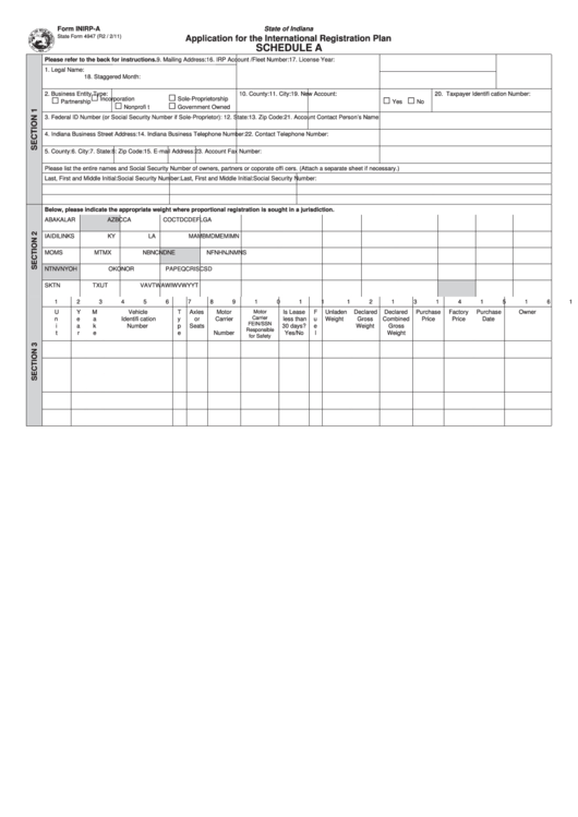 Fillable Form Inirp-A - Application For The International Registration Plan - Schedule A Printable pdf