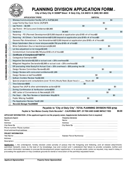 Fillable Planning Division Application Form Printable pdf