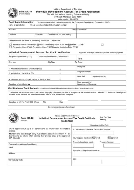 Fillable Form Ida-10 - Individual Development Account Tax Credit Application Printable pdf