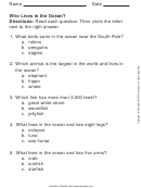 Who Lives In The Ocean Multiple Choice Quiz Template