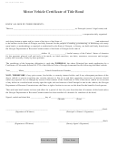 Form Mv-46 - Motor Vehicle Certificate Of Title Bond