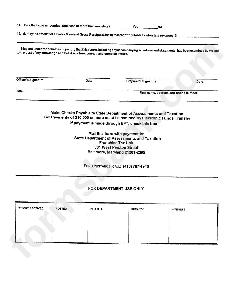 Maryland Form 11t - Maryland Public Service Company Franchise Tax Return Telephone Companies - 2003