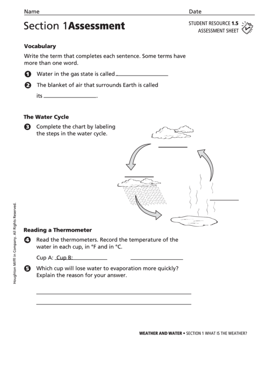 Weather And Water - What Is The Weather - Science Worksheet Printable pdf