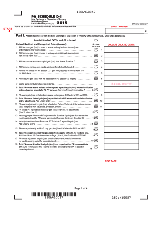 Fillable Form Pa-20s/pa-65 D - Pa Schedule - 2015 Printable pdf