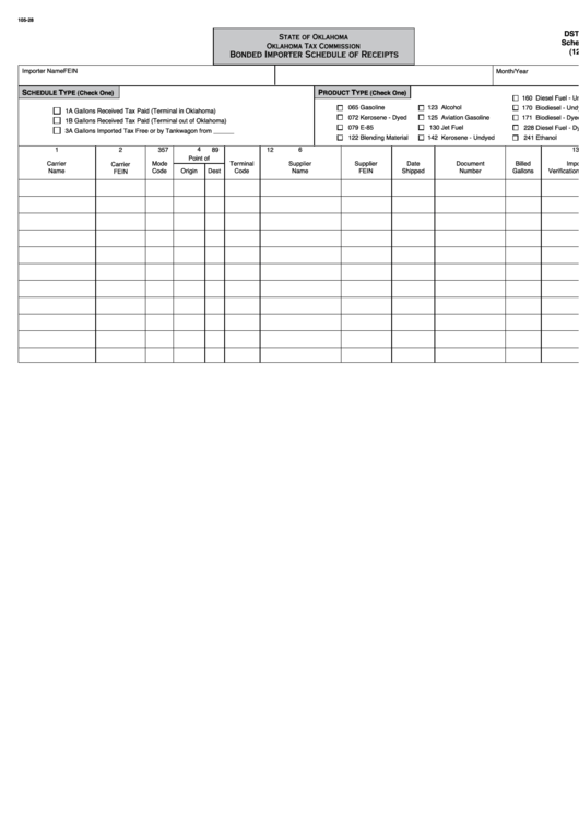 Dst - 214 - Schedule 1 - Bonded Importer Schedule Of Receipts Printable pdf