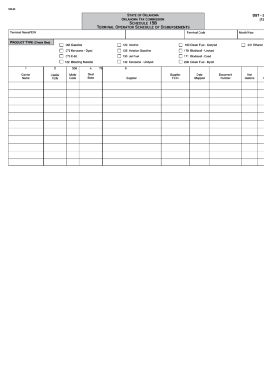 Form Dst - 201 - Schedule 15b - Terminal Operator Schedule Of Disbursements Printable pdf