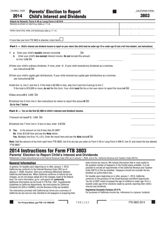 Form 3803 - California Parents