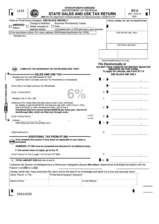 Fillable Form St-3 - State Sales And Use Tax Return Printable pdf