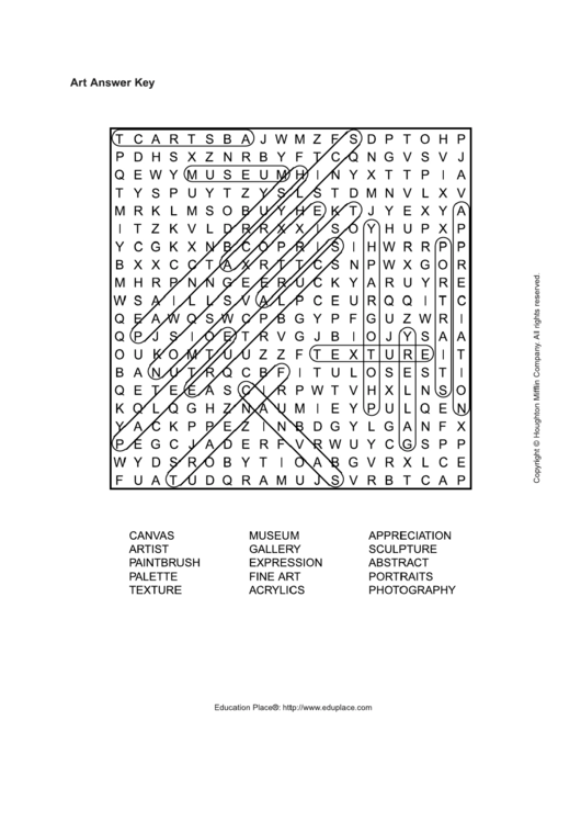 Art Word Search Puzzle Template With Answers Printable pdf