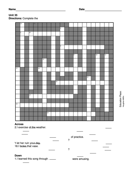 Level 6 Crossword Puzzle Template Printable pdf