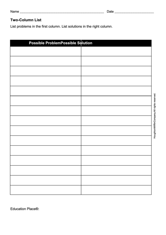 Two Column List Template printable pdf download