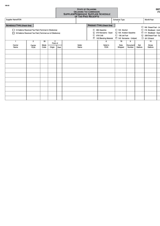 Form Dst - 205 - Supplier/permissive Supplier Schedule Of Tax-Paid Receipts Printable pdf