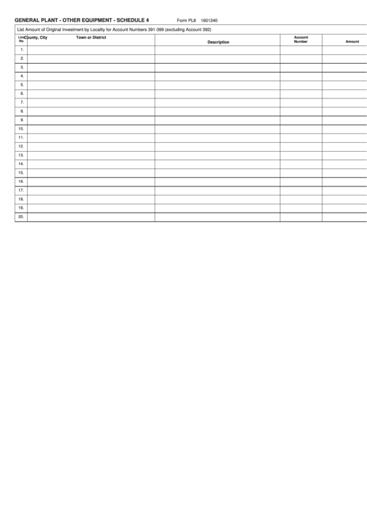 Fillable Form Pl8 (Schedule 4) - General Plant - Other Equipment Printable pdf