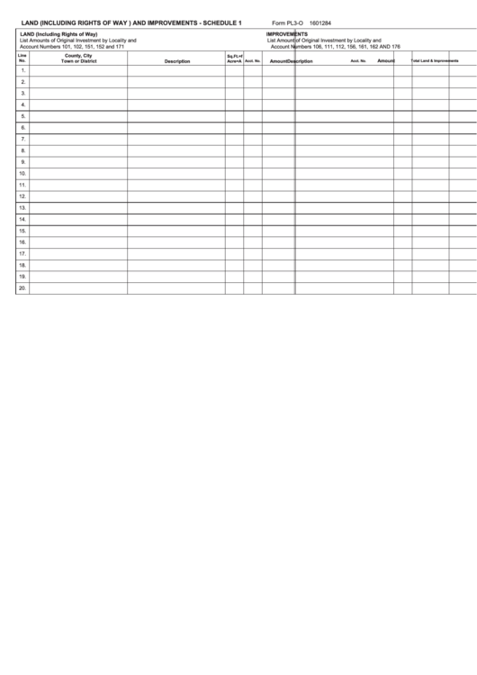 Fillable Form Pl3-O (Schedule 1) - Land (Including Rights Of Way) And Impovements Printable pdf