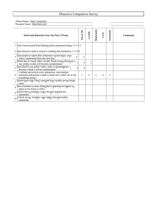 Obsessive Compulsive Survey Template Printable pdf
