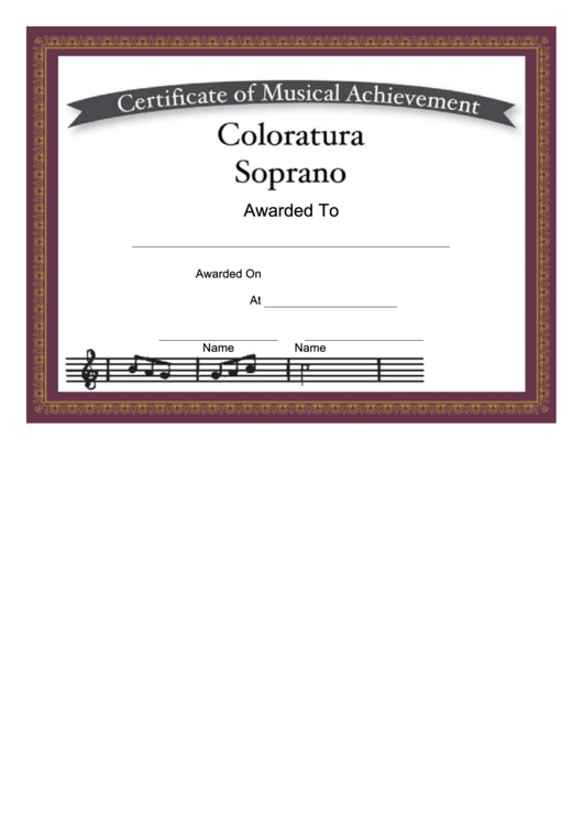 Coloratura Soprano Vocal Music Certificate Printable pdf