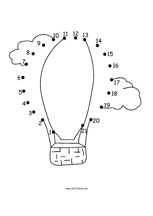 Hot Air Balloon And Clouds Dot-To-Dot Sheet Printable pdf