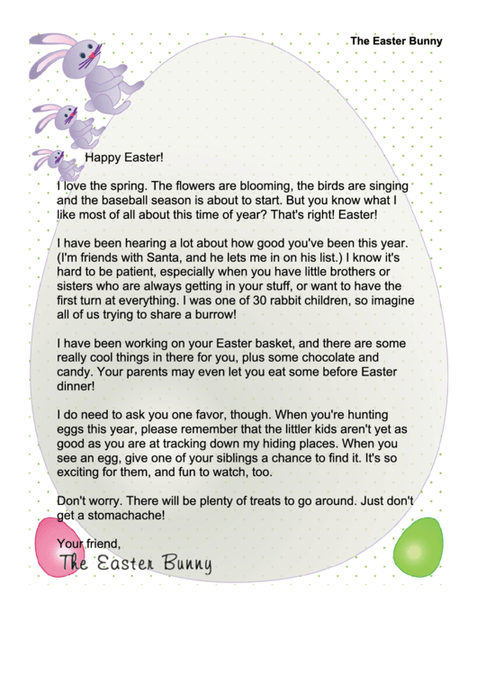 Easter Bunny Letter For A Child With Siblings Printable pdf