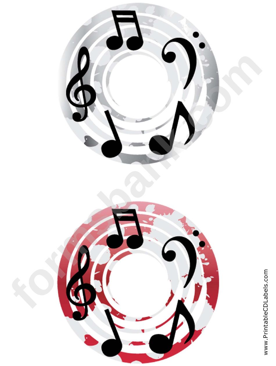 Gray Red Notes Music Cd-Dvd Labels