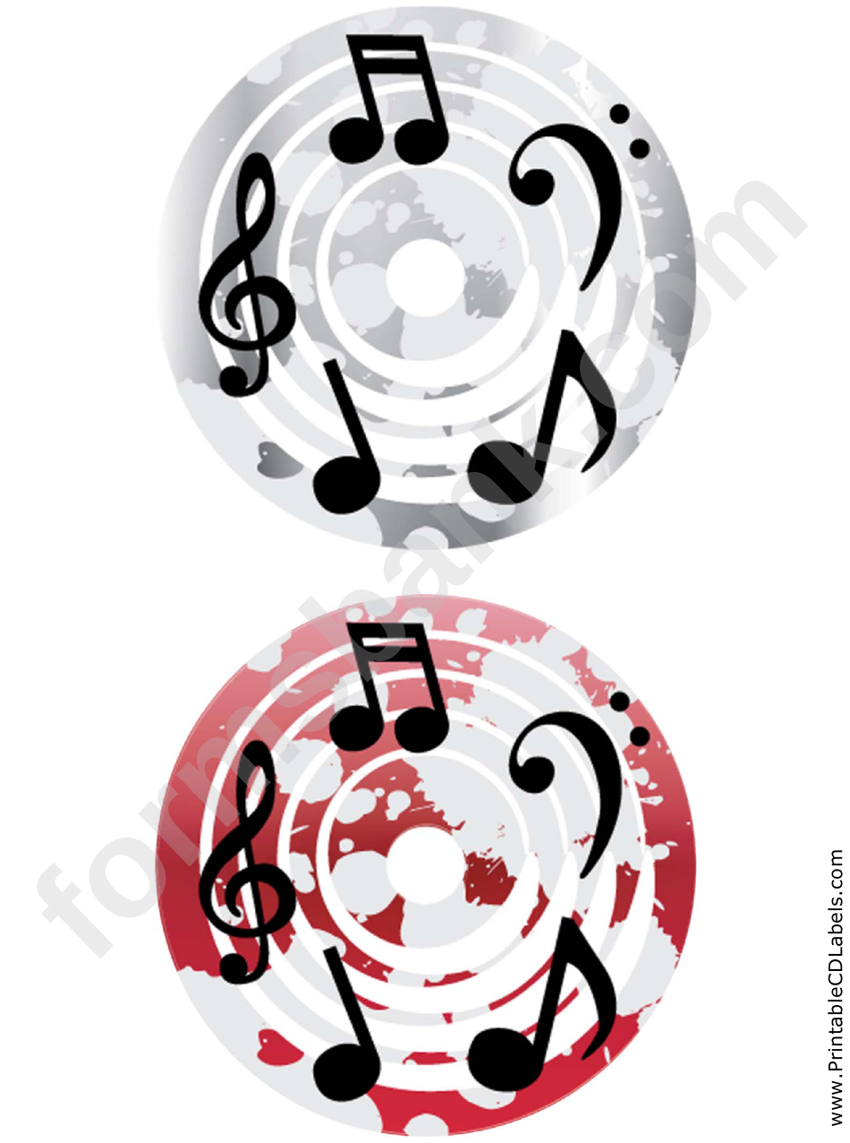 Gray Red Notes Music Cd-Dvd Labels