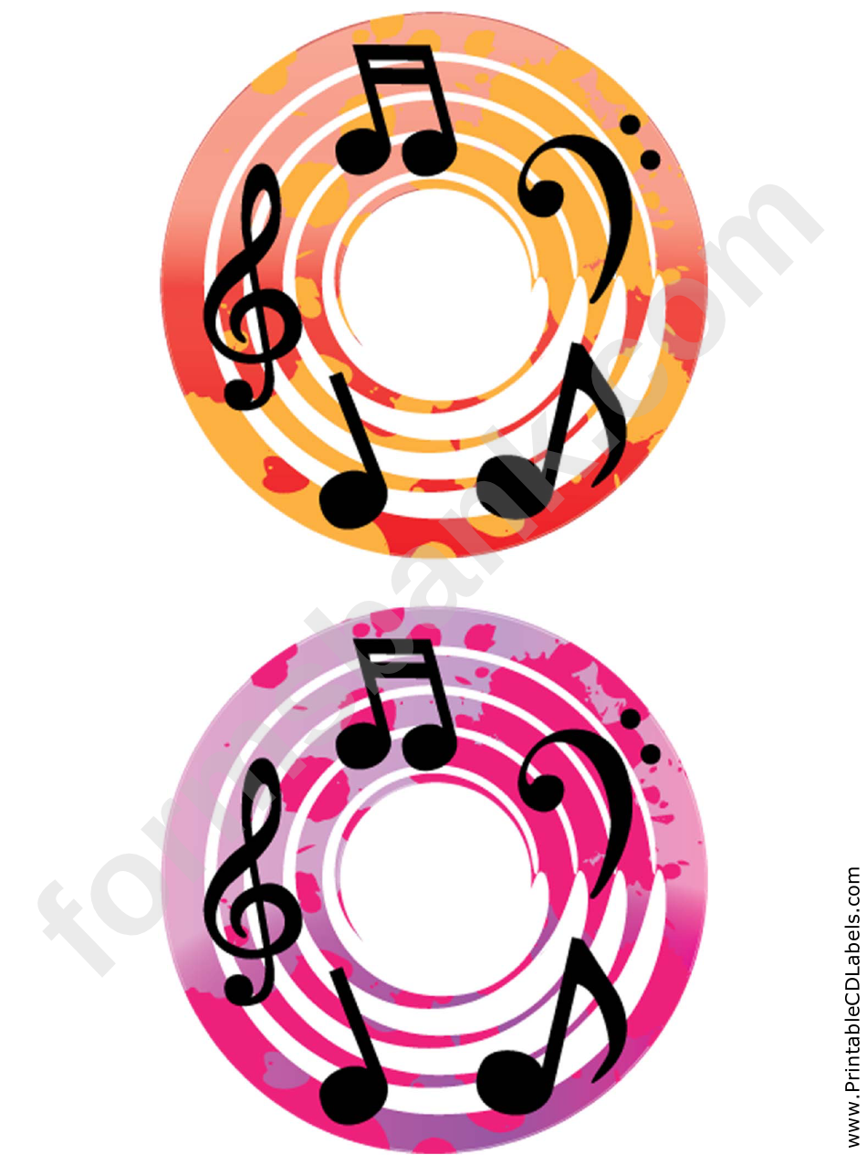 Red Pink Notes Music Cd-Dvd Labels