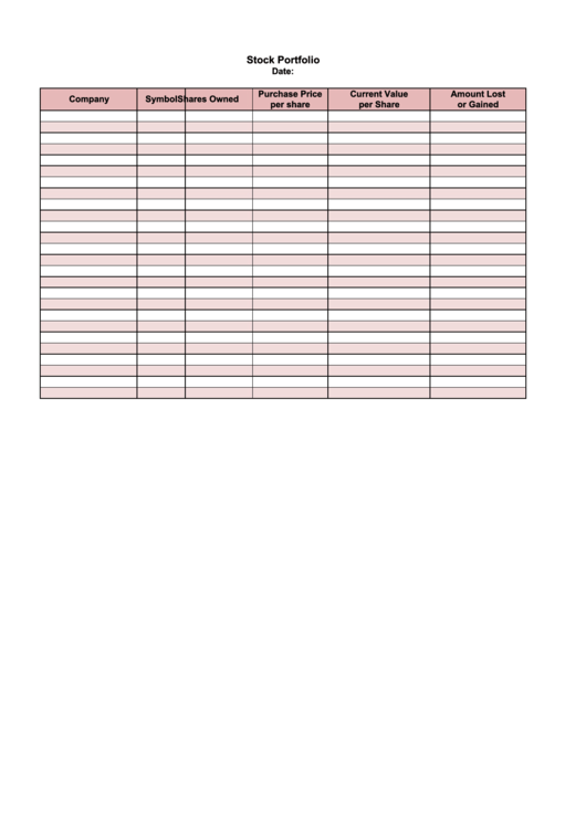 Stock Portfolio Spreadsheet Printable pdf