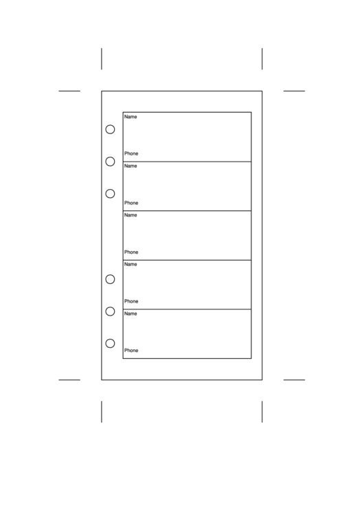 Phone Book Template - Punched On Left Printable pdf