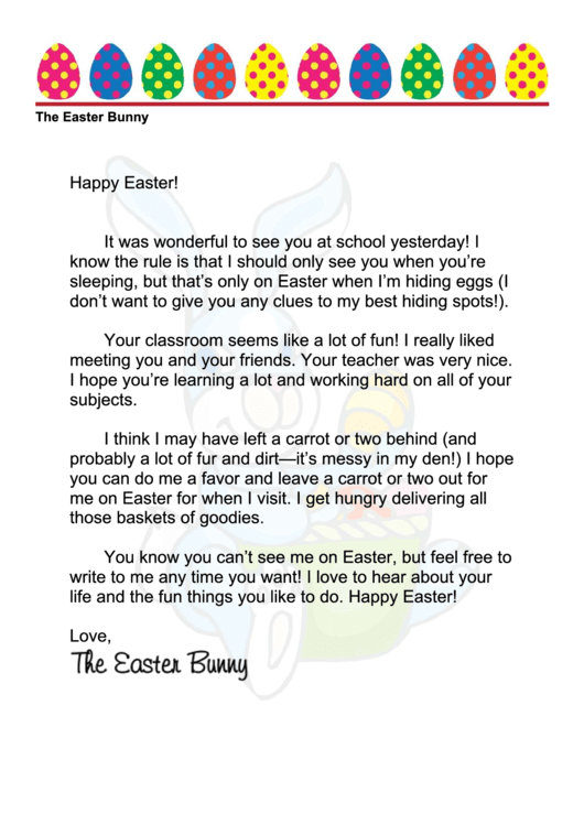 At-School Easter Bunny Letter Template Printable pdf
