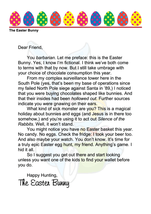 Easter Bunny Letter Template - Adult Egg Hunt Printable pdf