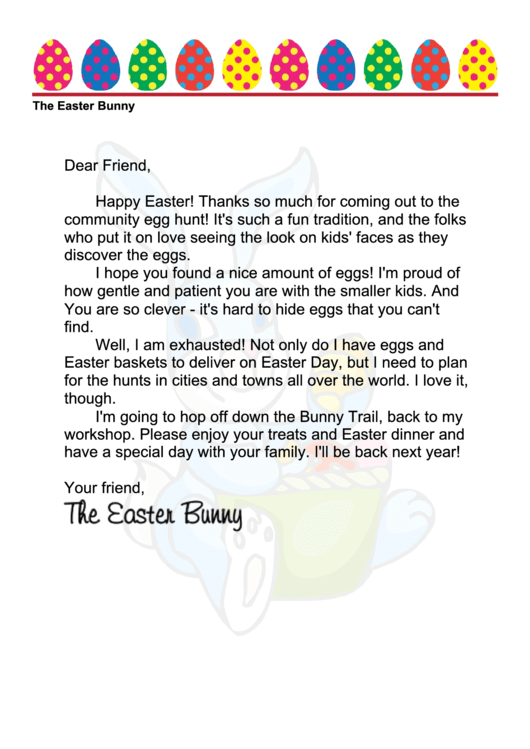Easter Bunny Letter Template - Community Egg Hunt Printable pdf