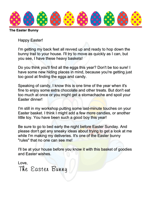 Easter Bunny Letter Template - Boy
