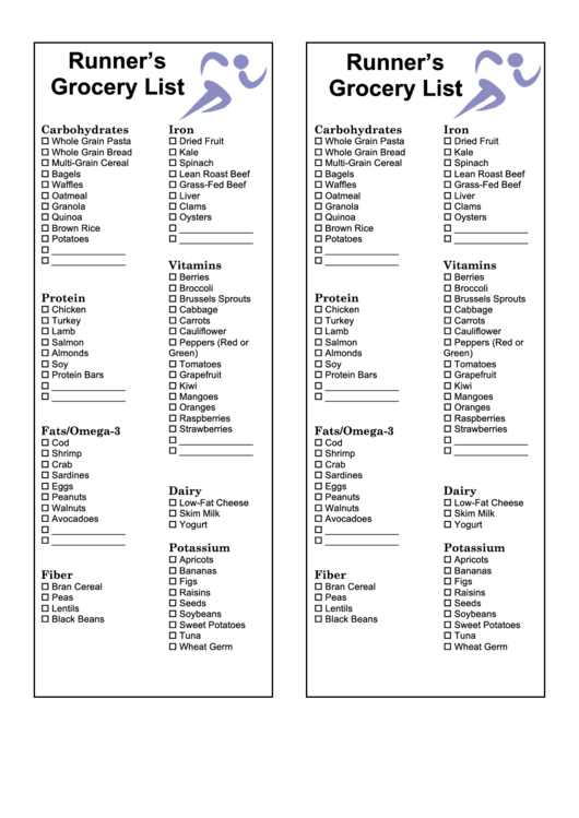Runner Grocery List Printable pdf