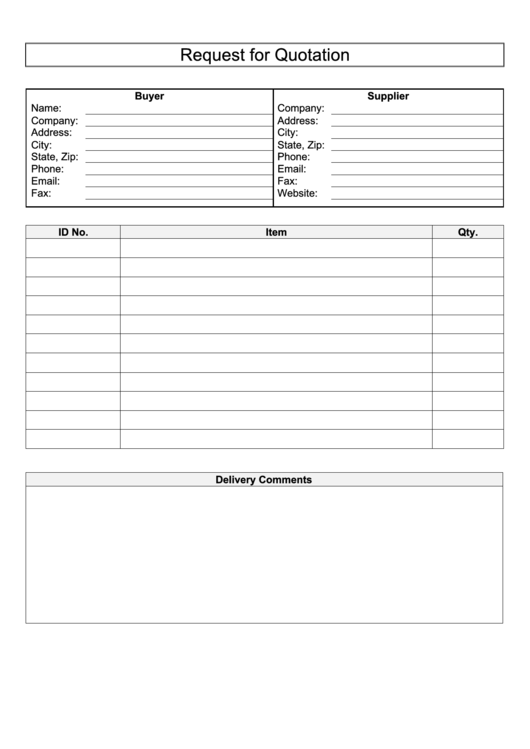 Request For Quotation Form Printable pdf