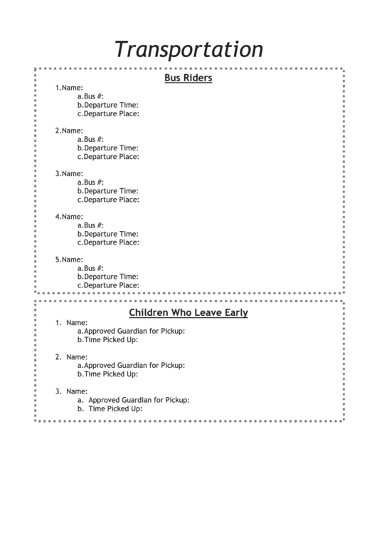 Child Transportation Form Printable pdf