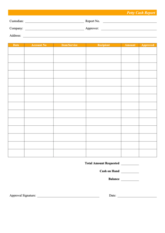 Petty Cash Report Form Printable pdf