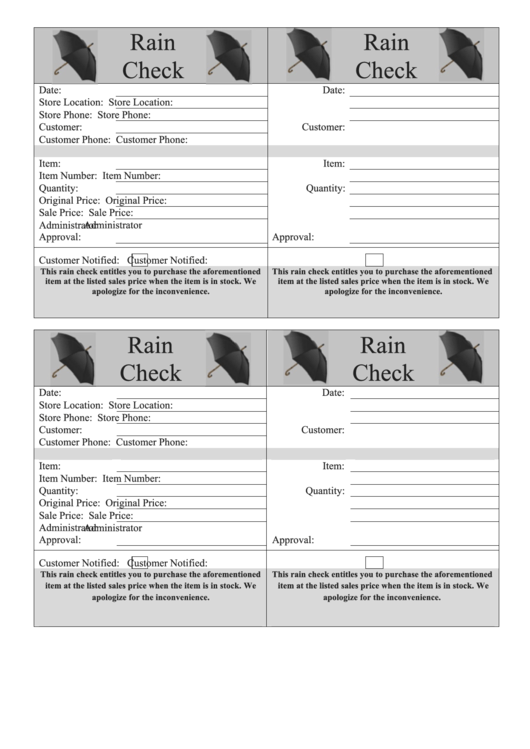Rain Check Template - Long Printable pdf