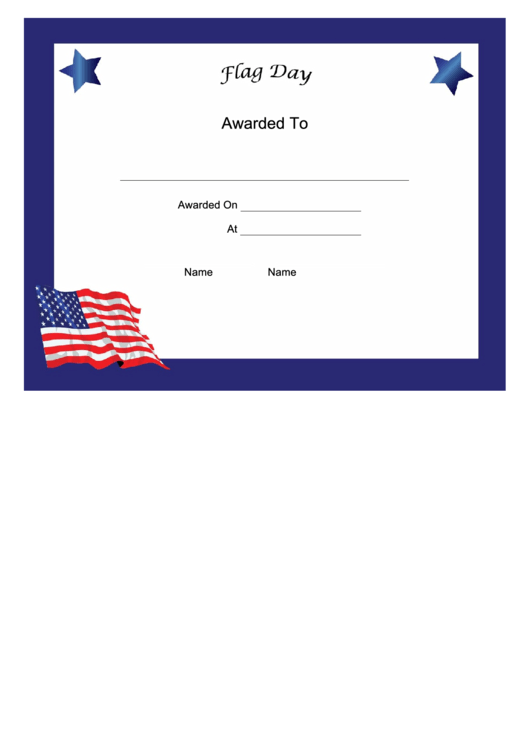 Flag Day Holiday Certificate Printable pdf