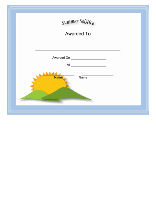 Summer Solstice Holiday Certificate Printable pdf
