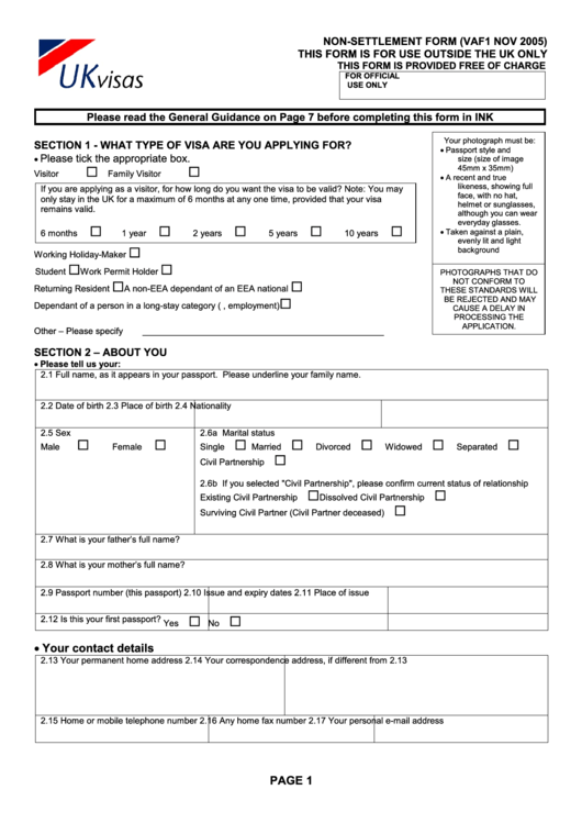 Uk Tourist Visa Application Form printable pdf download