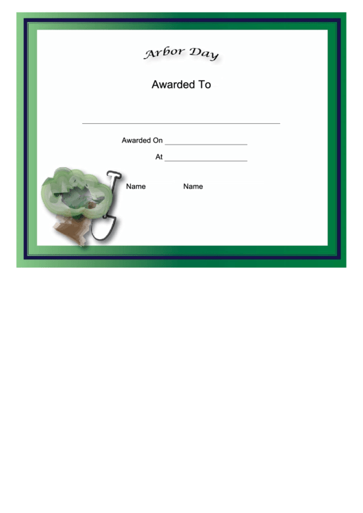 Arbor Day Holiday Certificate Printable pdf