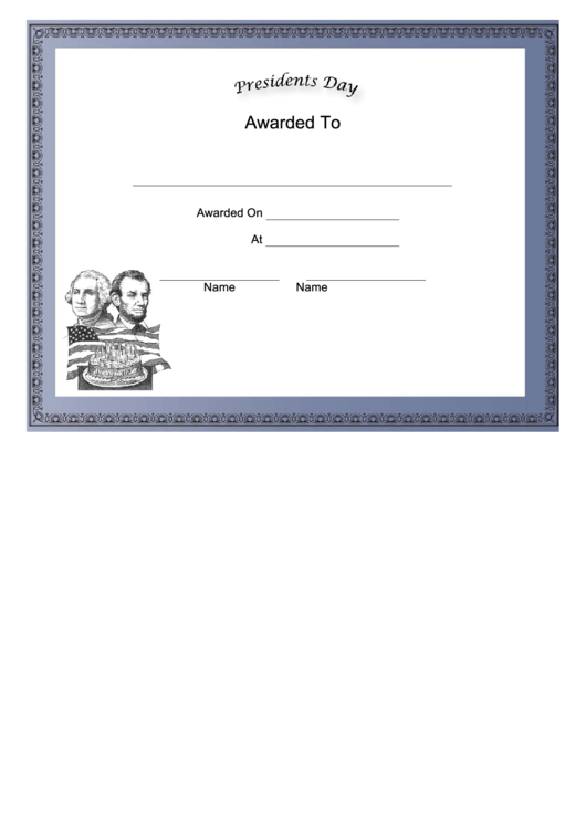 Presidents Day Holiday Certificate Printable pdf