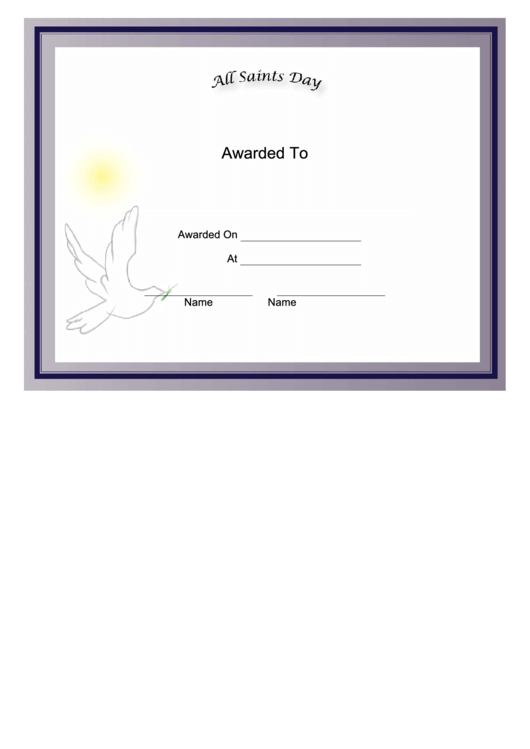 All Saints Day Holiday Certificate Printable pdf