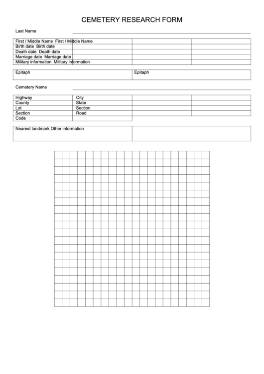 Cemetery Research Form Printable pdf