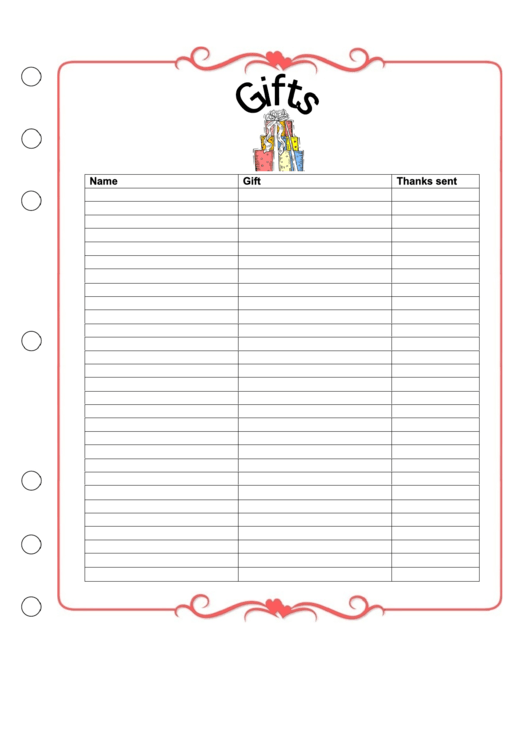 Wedding Planner - Gifts Checklist Printable pdf