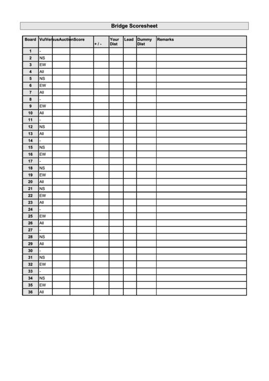 Bridge Scoresheet