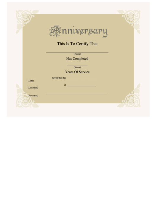 Anniversary Certificate Template Printable pdf