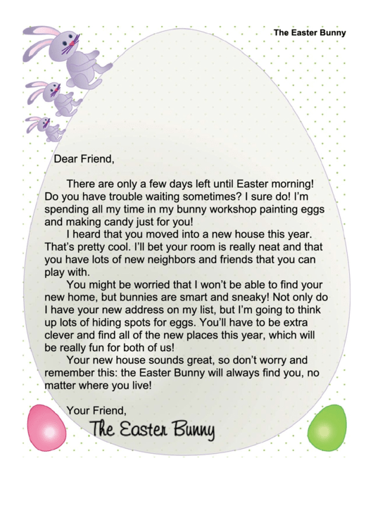 Easter Bunny Letter Template - New House Printable pdf